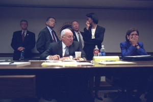 Cheney on 9/11; behind him, Rice and Mineta